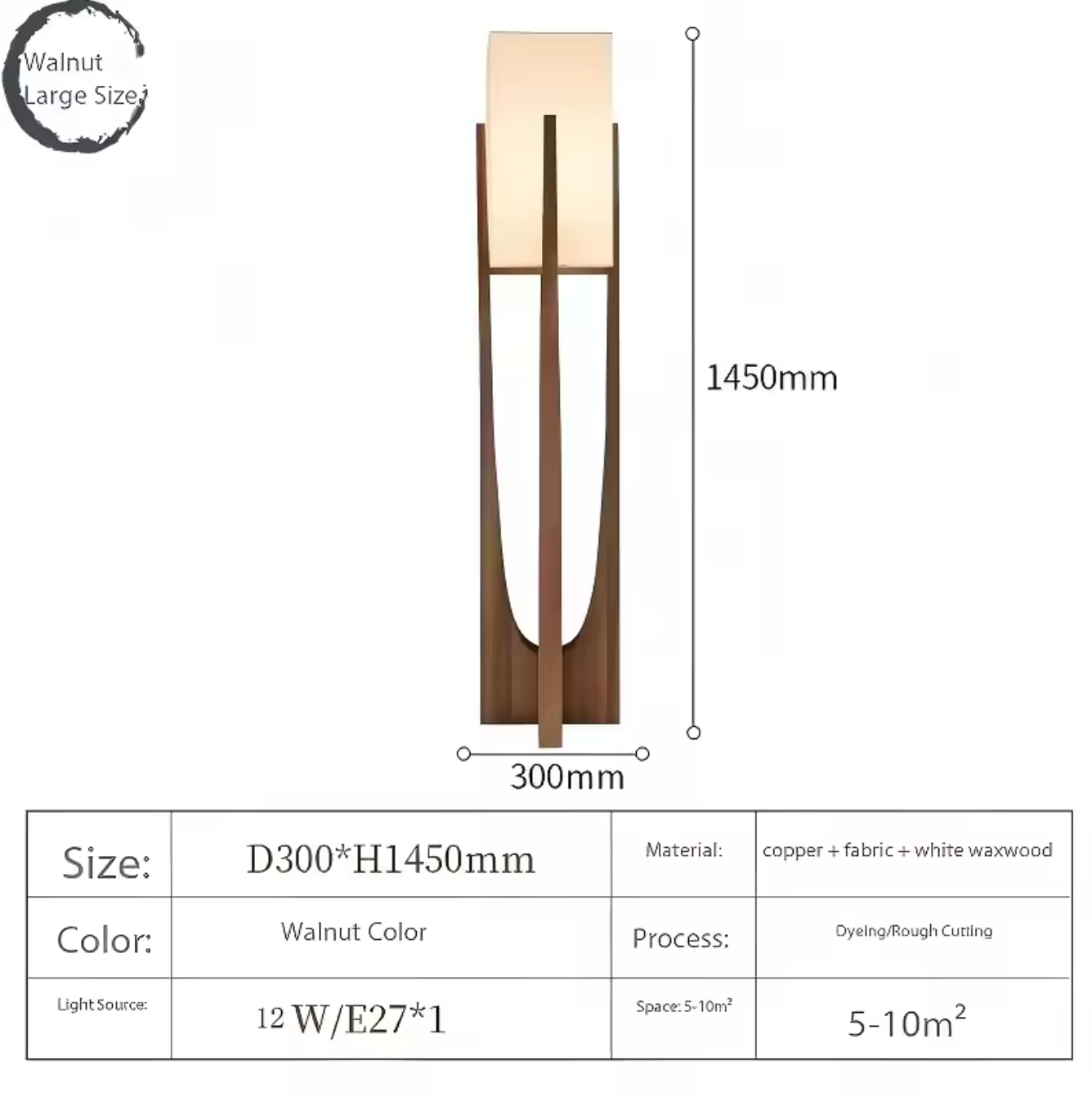 Nordic Walnut Wood Japanese Floor Lamp with Cotton Cloth Lampshade
