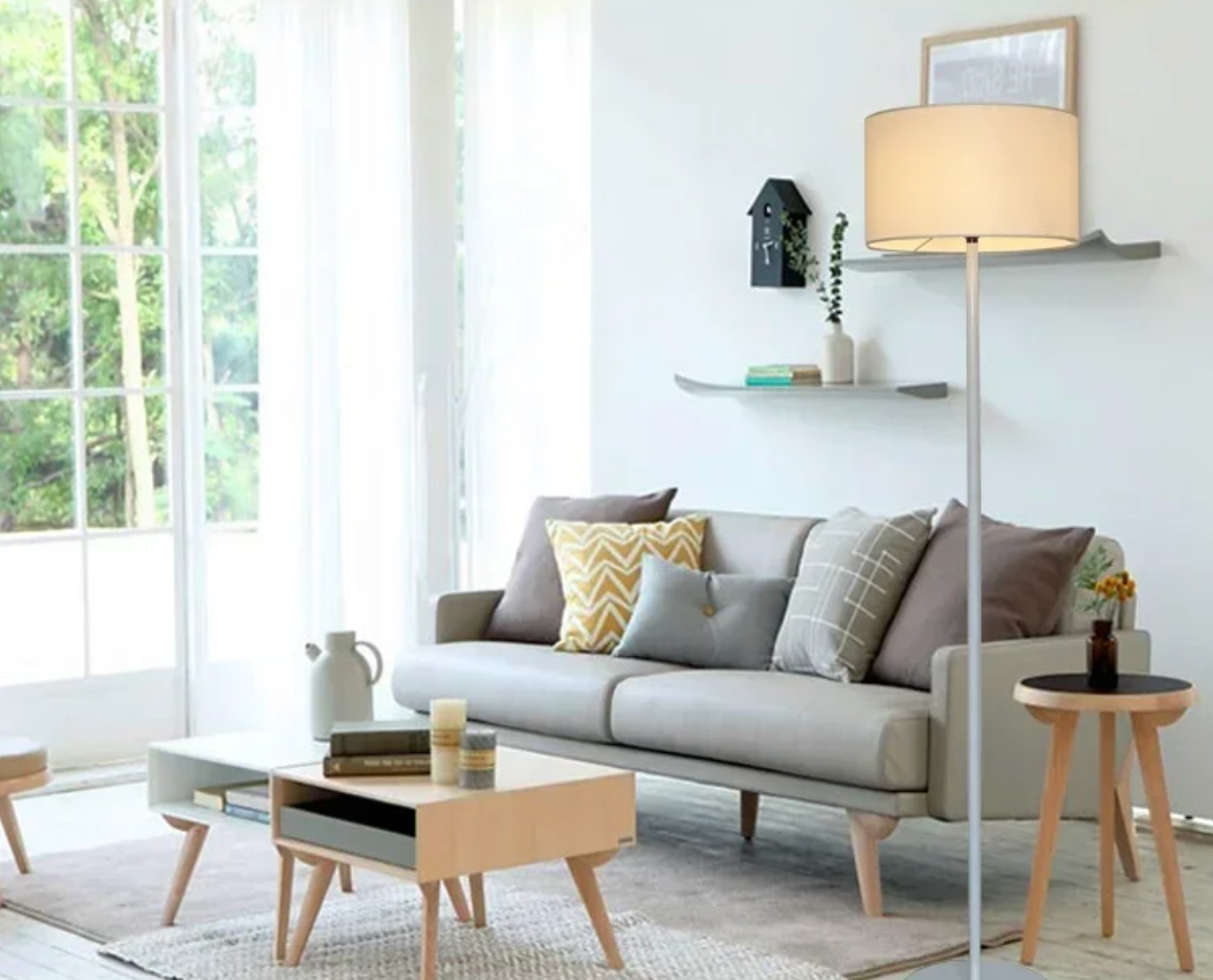 Modern Floor Lamp Nordic Metal Standing Lamp with Fabric Shade
