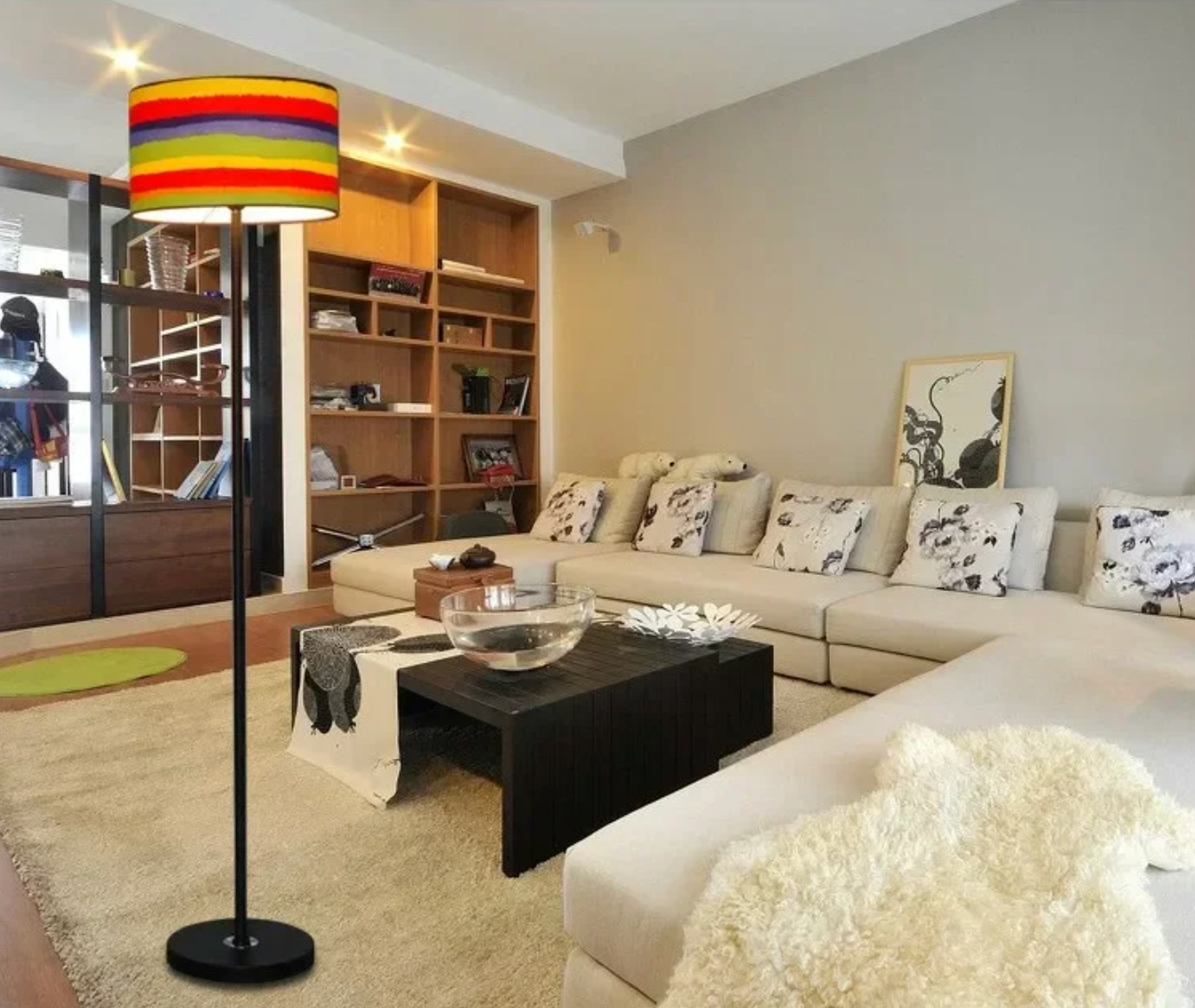 Modern Floor Lamp Nordic Metal Standing Lamp with Fabric Shade