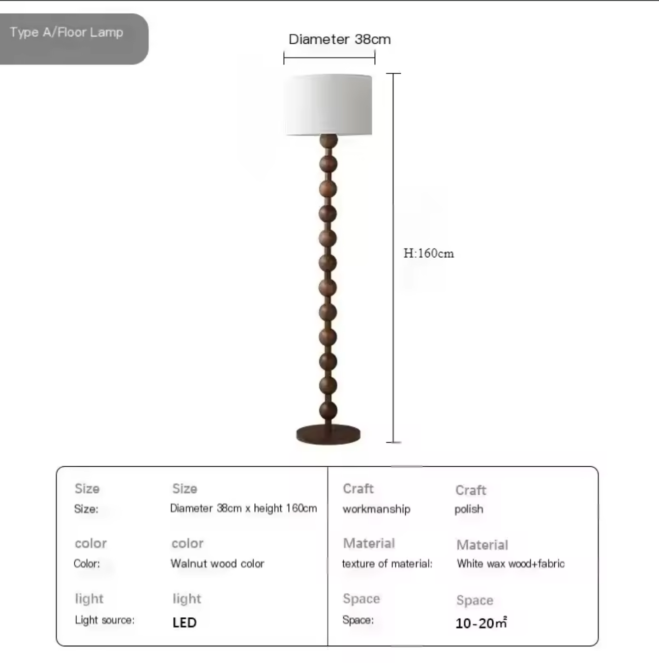 French Medieval Wabi-sabi Wooden Floor Lamp with Cloth Shade