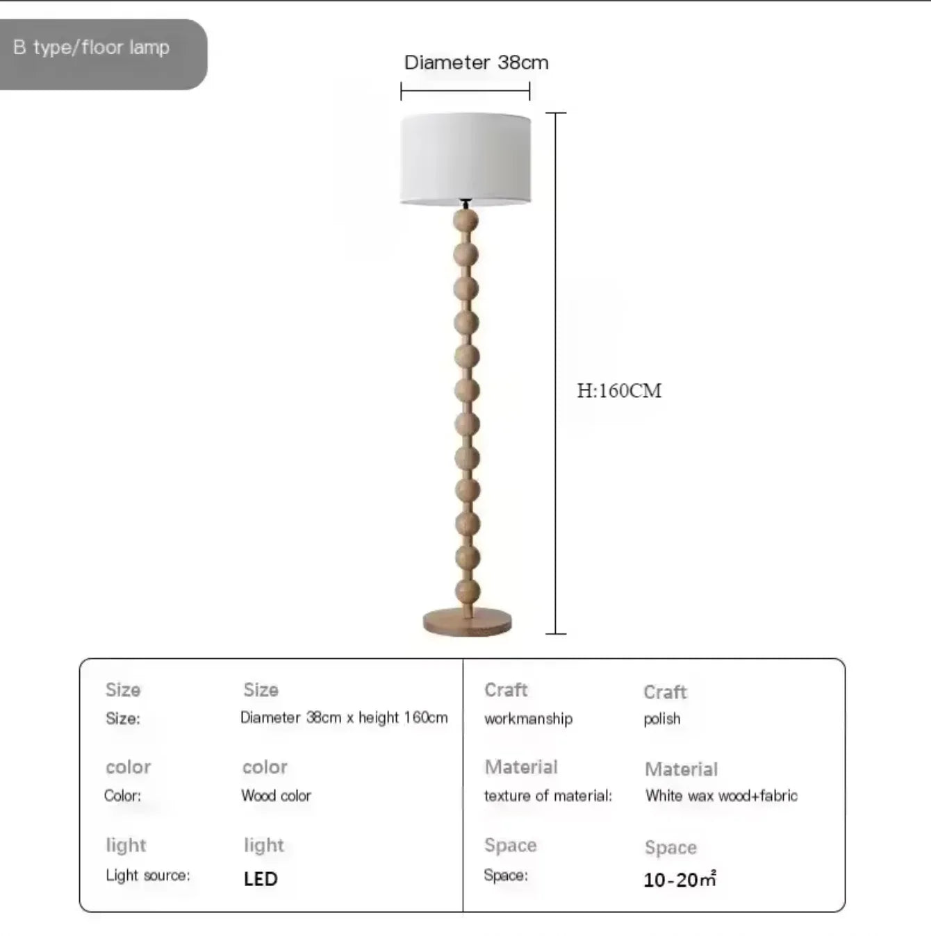 French Medieval Wabi-sabi Wooden Floor Lamp with Cloth Shade