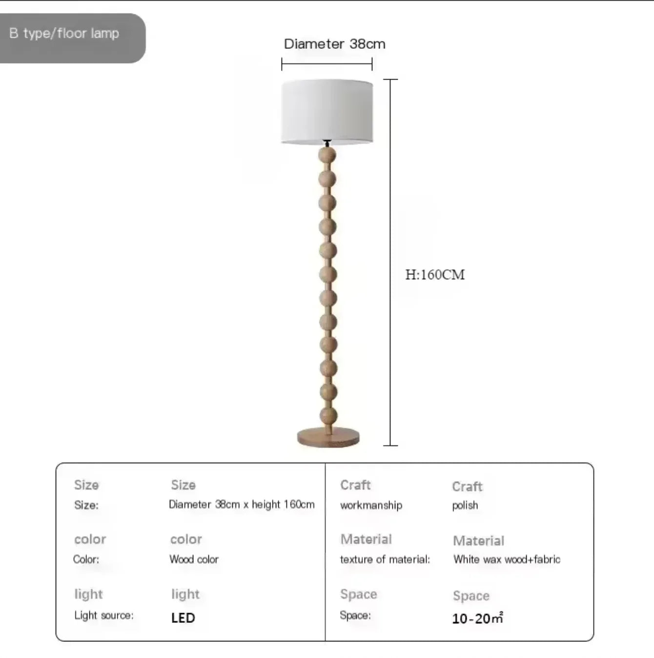 French Medieval Wabi-sabi Wooden Floor Lamp with Cloth Shade