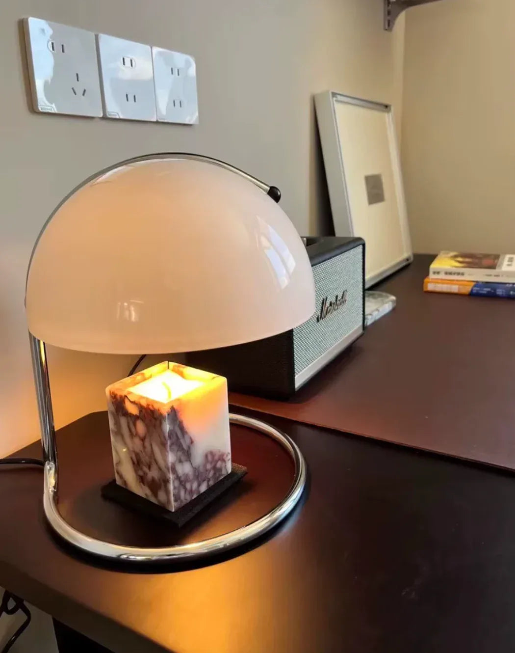 Yellow Glass Table Lamp Vintage Bauhaus Pudding Lamp