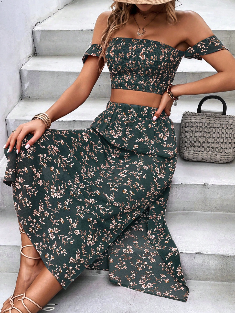 Crop Top And Split Thigh Skirt