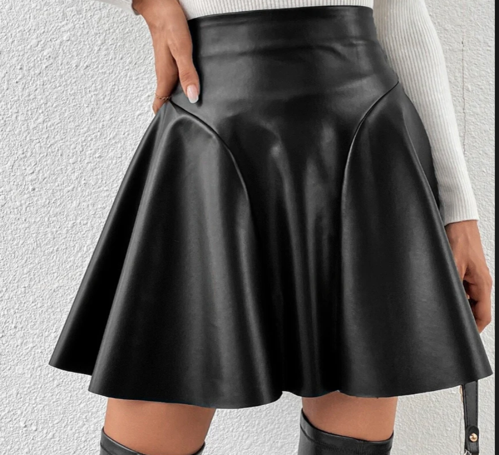 Real Leather Skater Skirt with Flared Hem