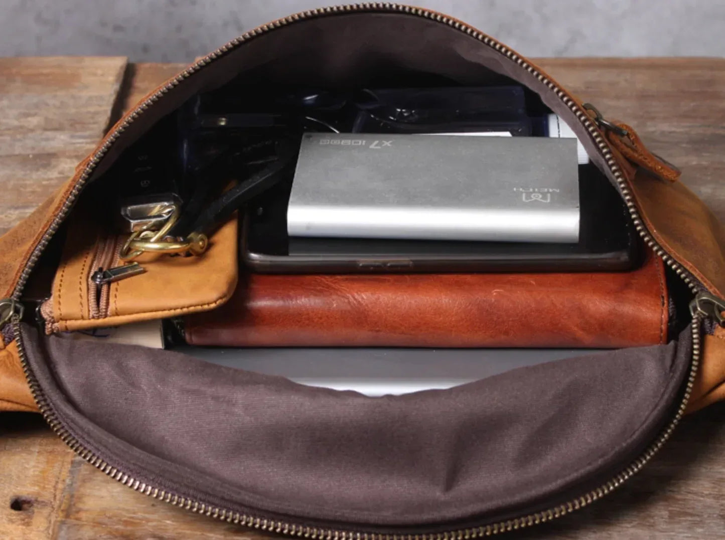 Men’s Crazy Horse Leather Chest Bag Waist Messenger