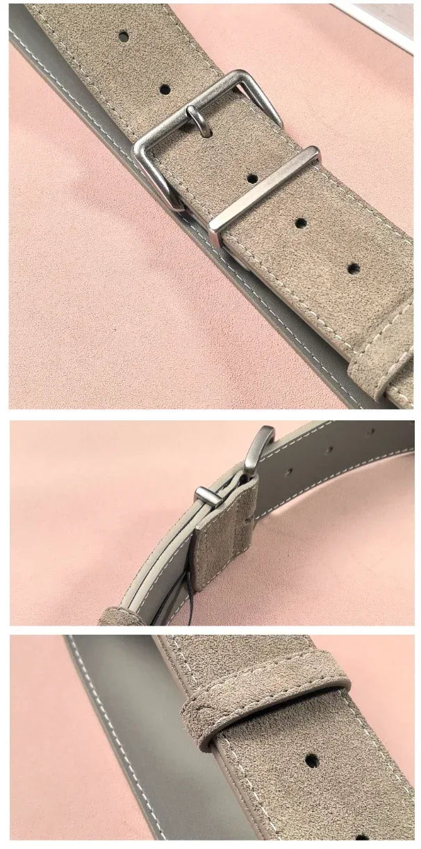 women suede leather wide belt with silver buckle