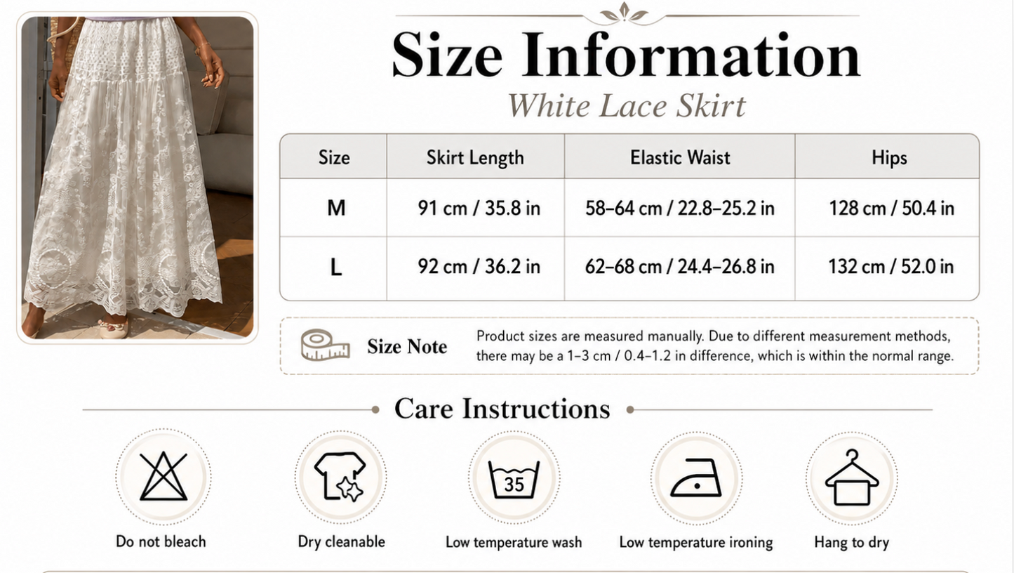 Long Lace White Skirt High Waist Large Hem Summer Skirt
