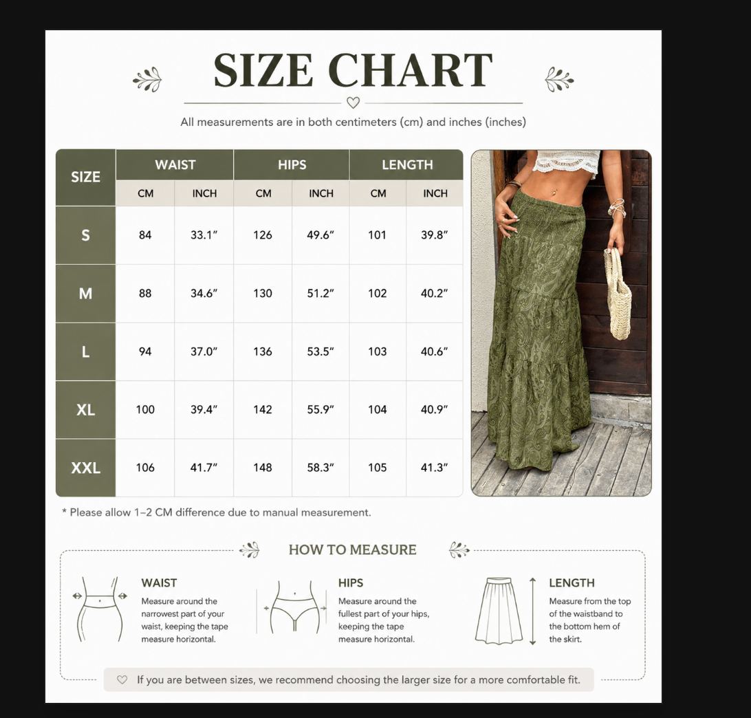 High waist maxi skirt with olive paisley print