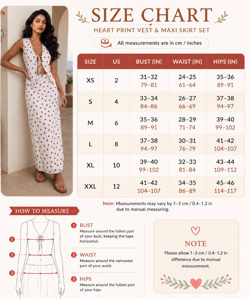 Maxi skirt set with red heart print top