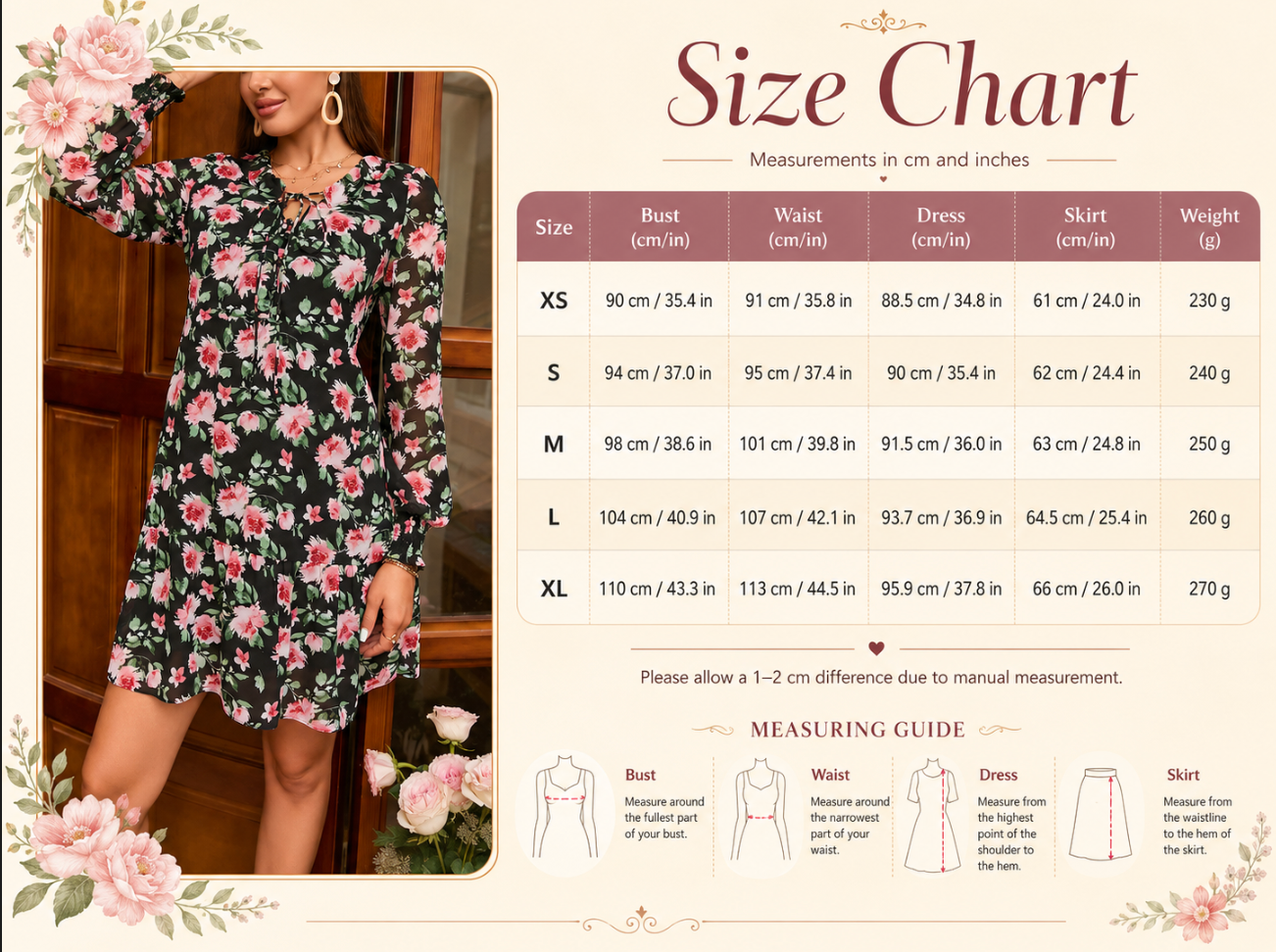 Flowy mini dress with floral print and tie neckline