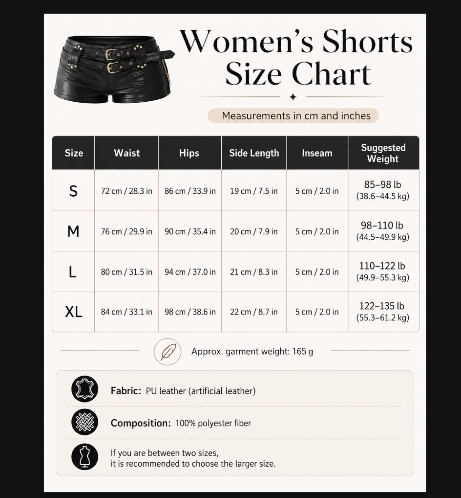 Black faux leather shorts with belted low rise fit