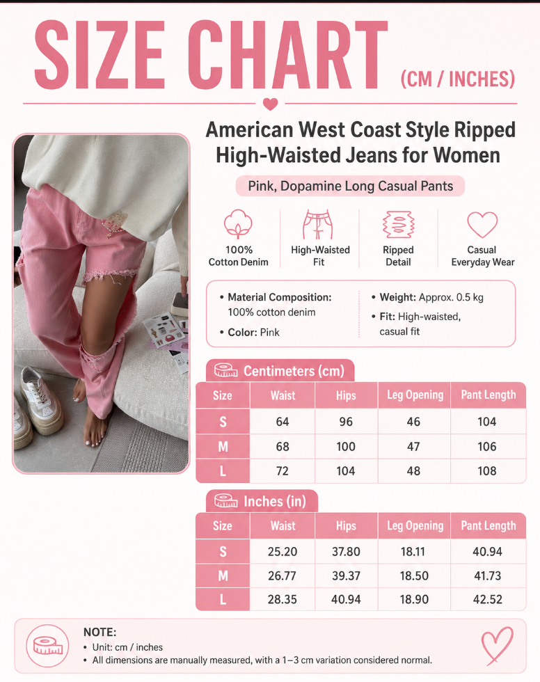 Pink distressed jeans with high waist and wide leg fit