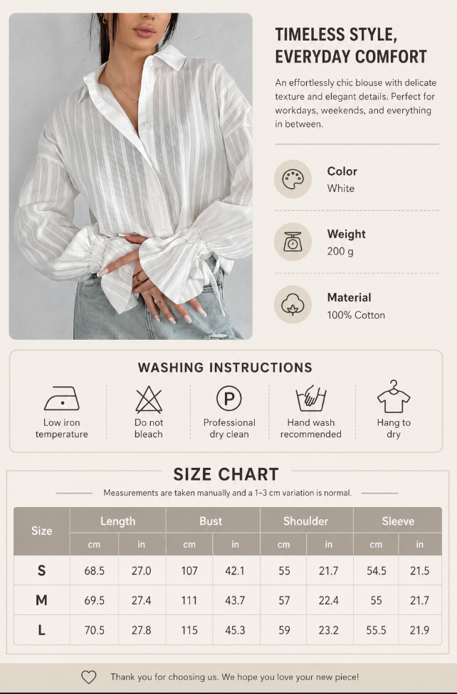 Women’s White Jacquard Cotton Shirt with Bell Sleeves
