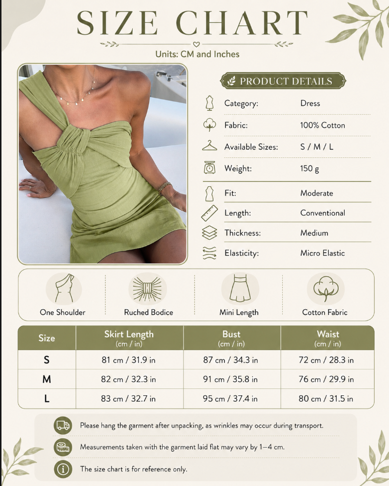 Women’s Green One Shoulder Knot Front Mini Dress