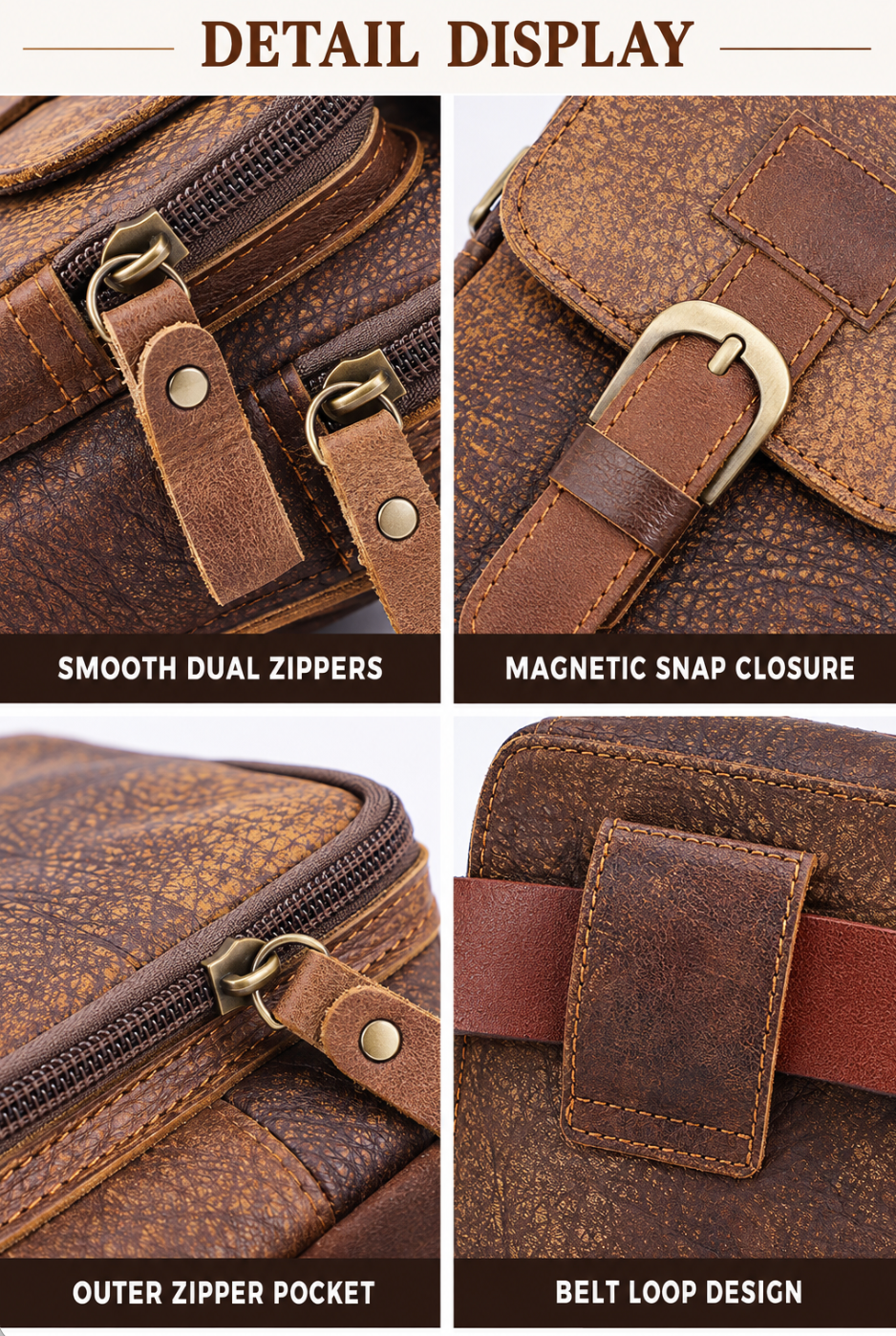 Men’s Leather Waist Bag with Belt Loop for Everyday Carry