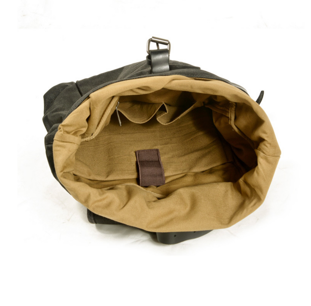 Vintage Canvas Rucksack with Olive Roll Top and Buckle Strap