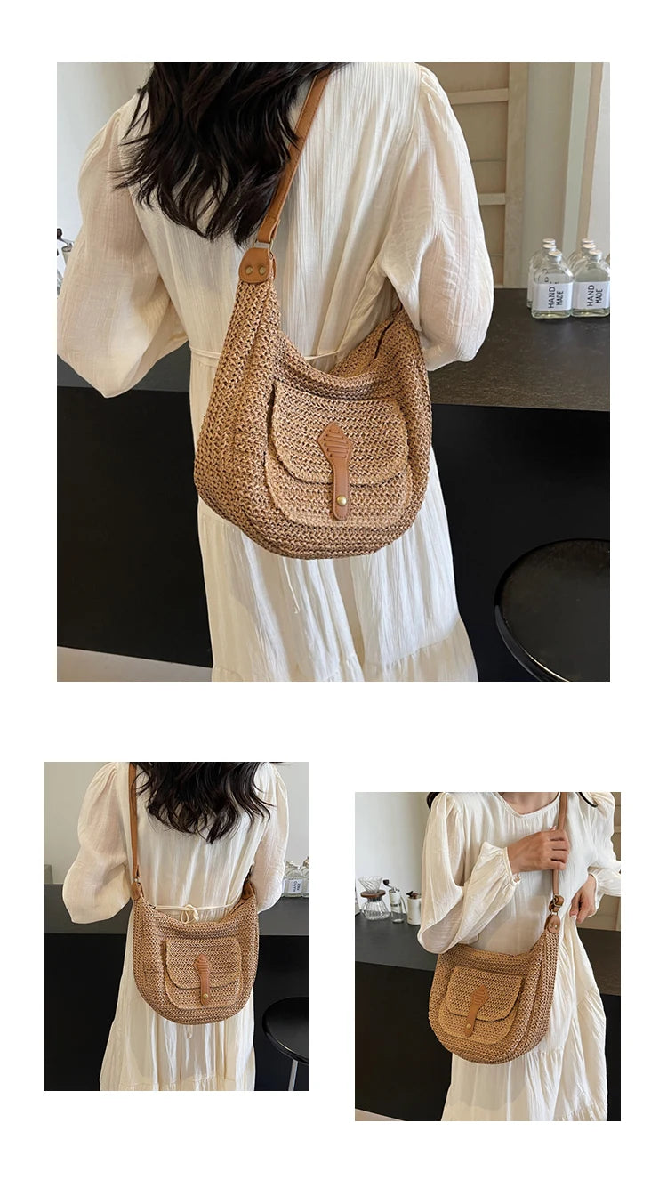 Woven Summer Crossbody Bag with Outer Pocket