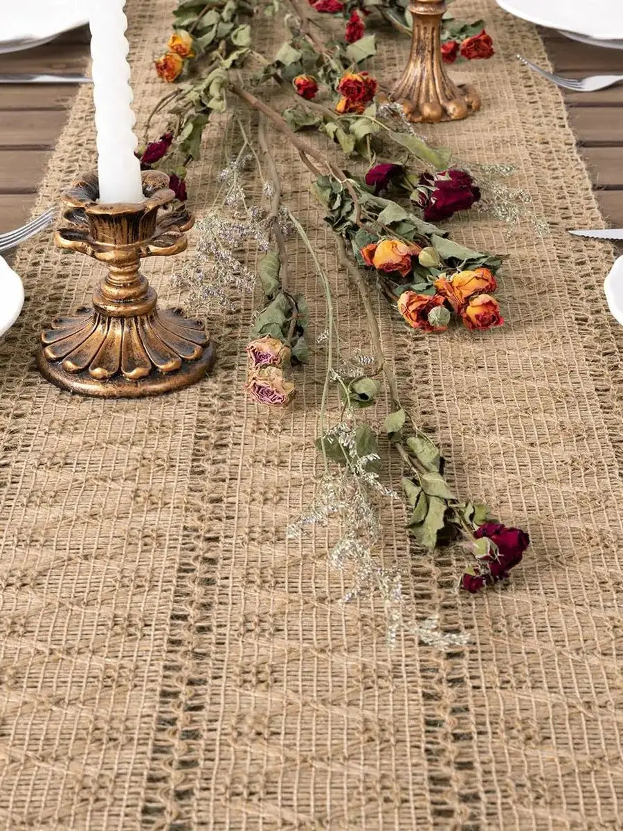 Burlap Macrame Jute Small Runner for Fall, Spring, Christmas & Easter