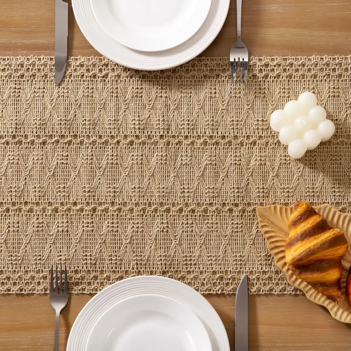 Burlap Macrame Jute Small Runner for Fall, Spring, Christmas & Easter