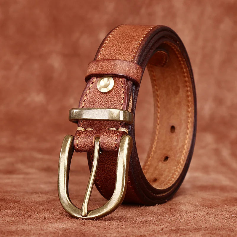 Genuine Leather Belt Western Style With Brass Buckle
