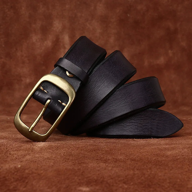 Genuine Leather Belt for Men Brass Buckle