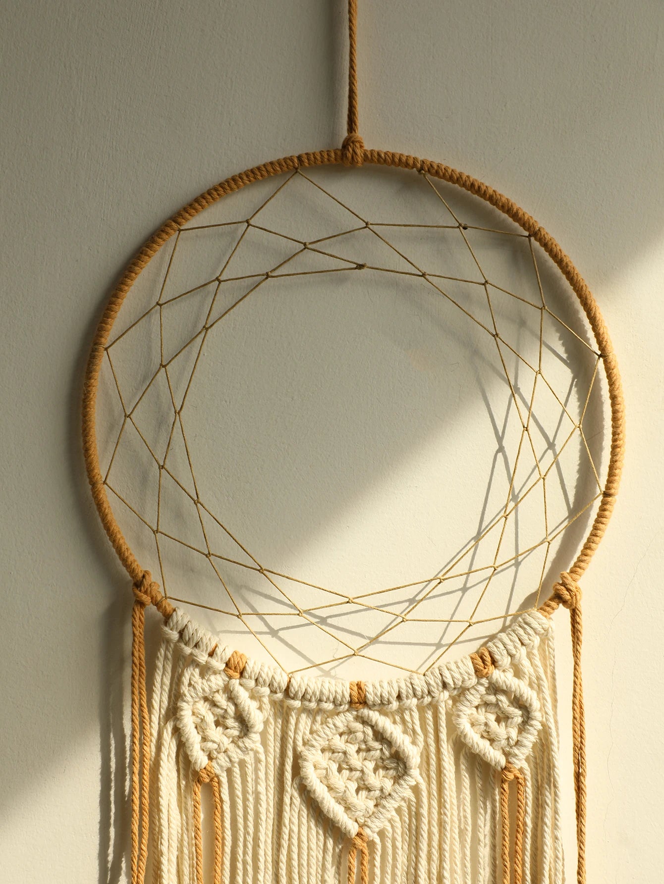 Large Macrame Dream Catcher Wall Hanging with Leaf Tassels