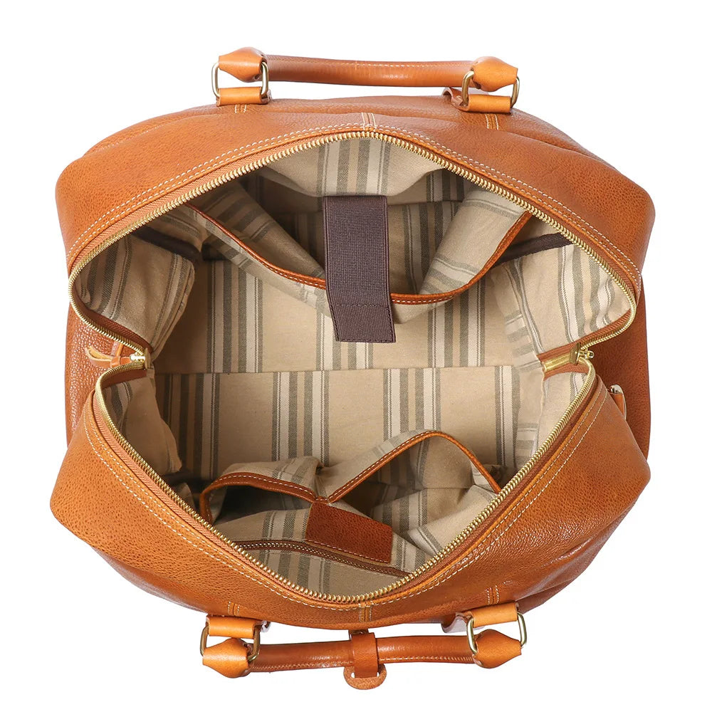 Brown Genuine Leather Overnight Duffle Bag Travel Carry On