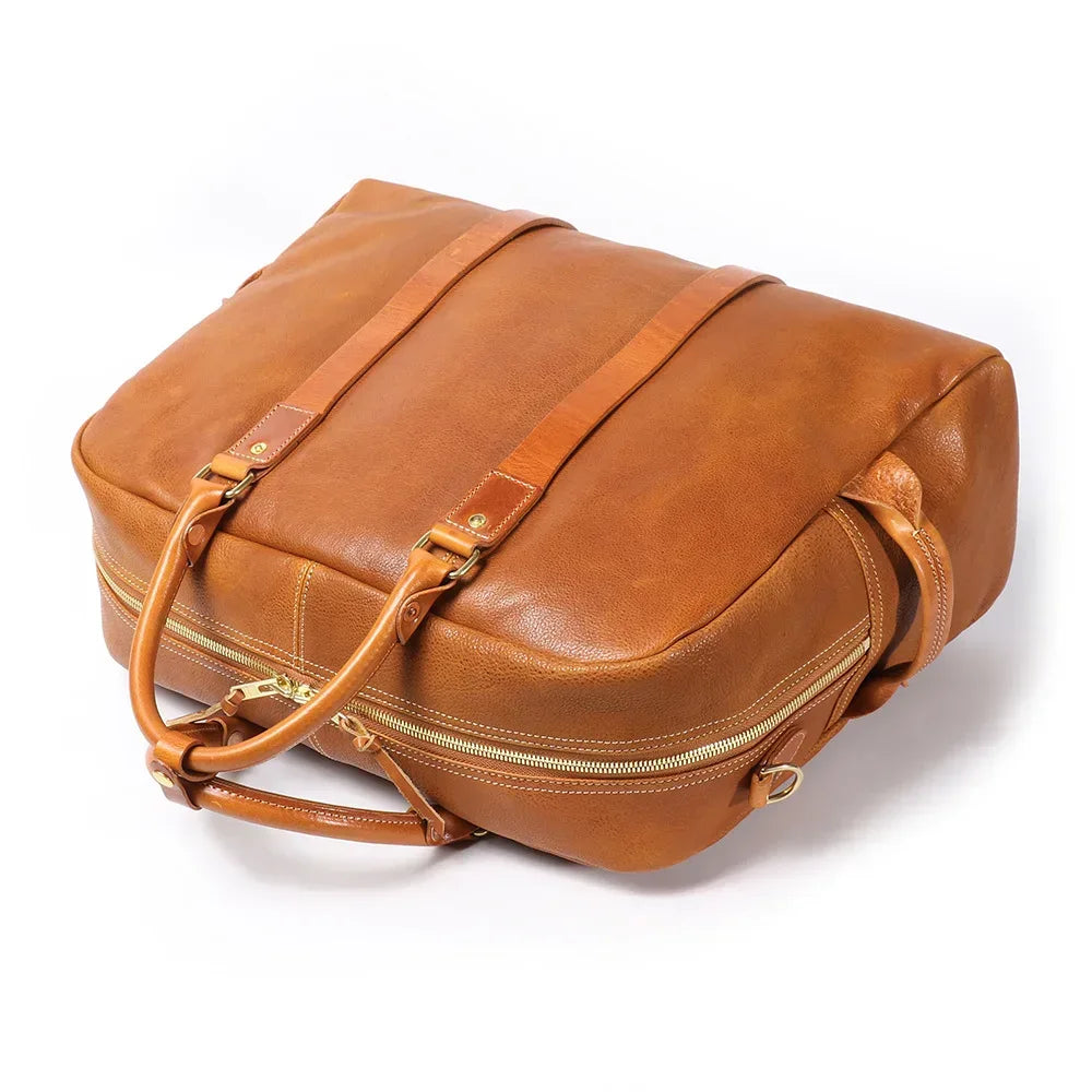 Brown Genuine Leather Overnight Duffle Bag Travel Carry On