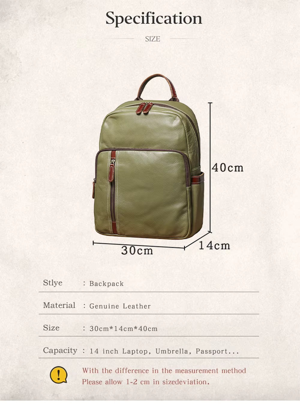 Men’s Leather Backpack Laptop Bag for Travel, Work, and Daily Use