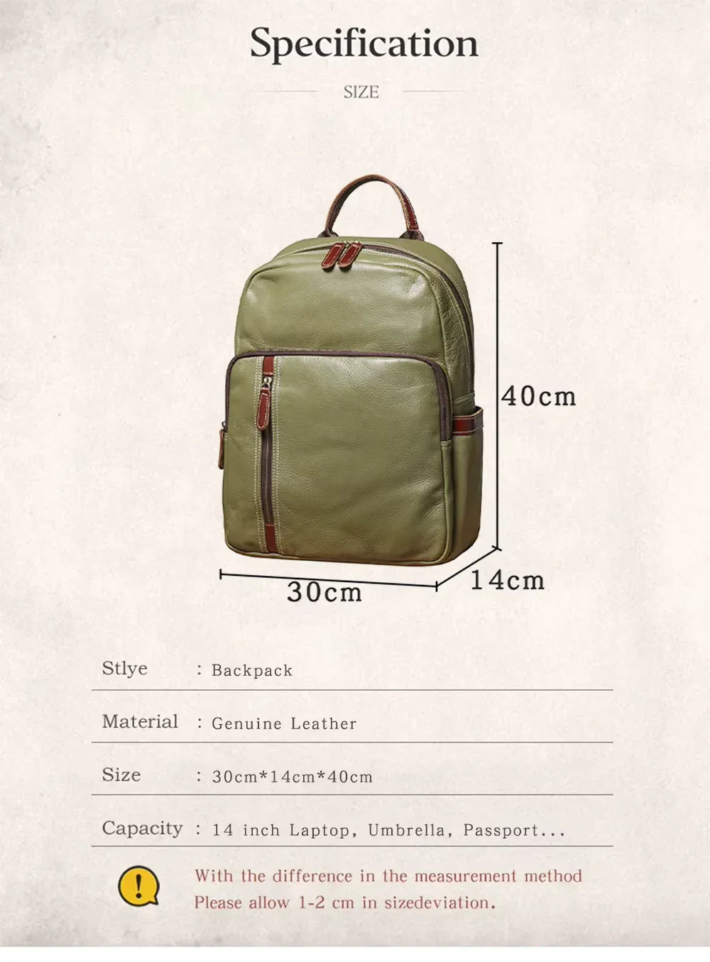 Men’s Leather Backpack Laptop Bag for Travel, Work, and Daily Use