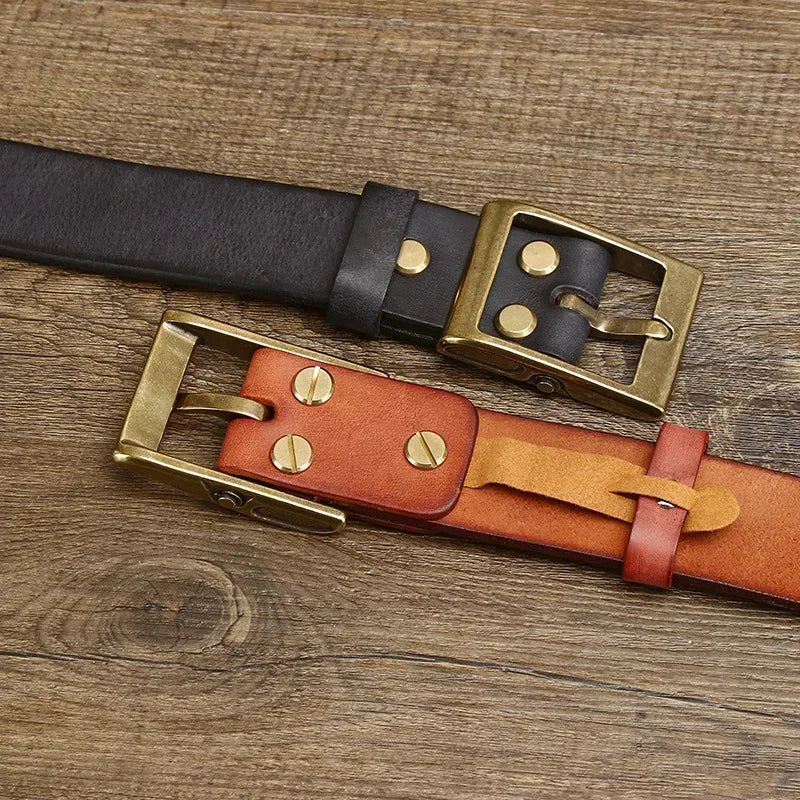 Thick Real Leather Belt with Retro Buckle