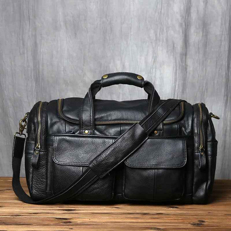 Brown Genuine Leather Duffle Overnight Bag