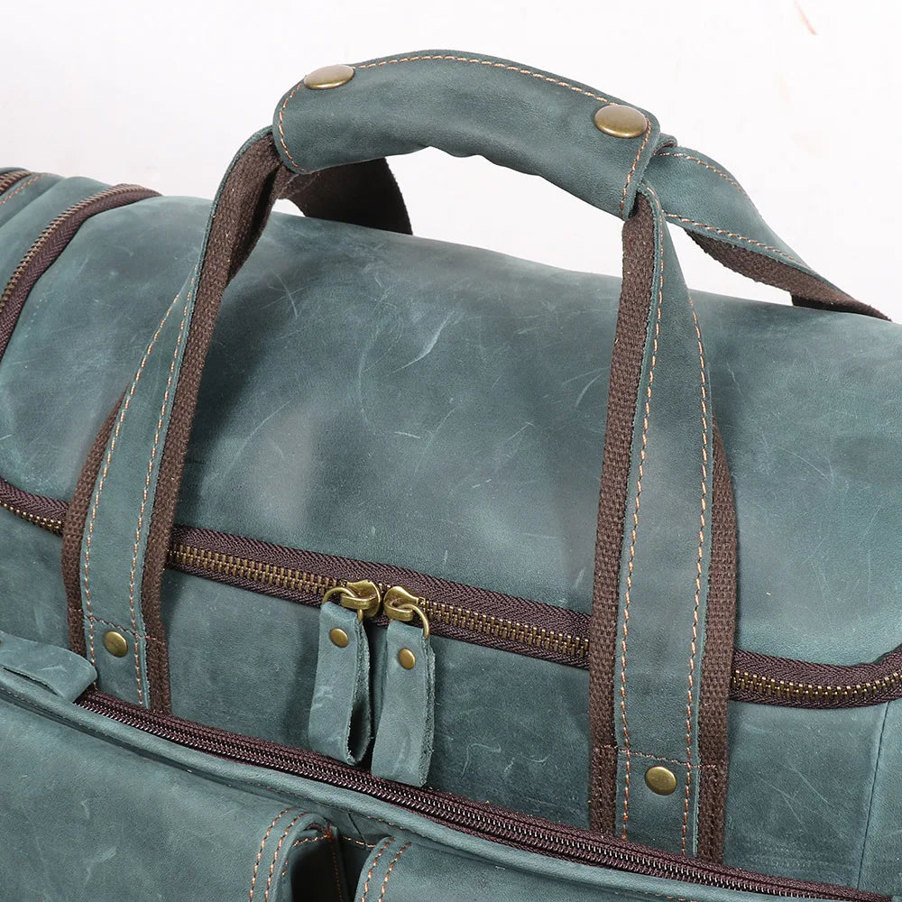 Men’s Leather Duffle Bag Blue Vintage Travel Weekender