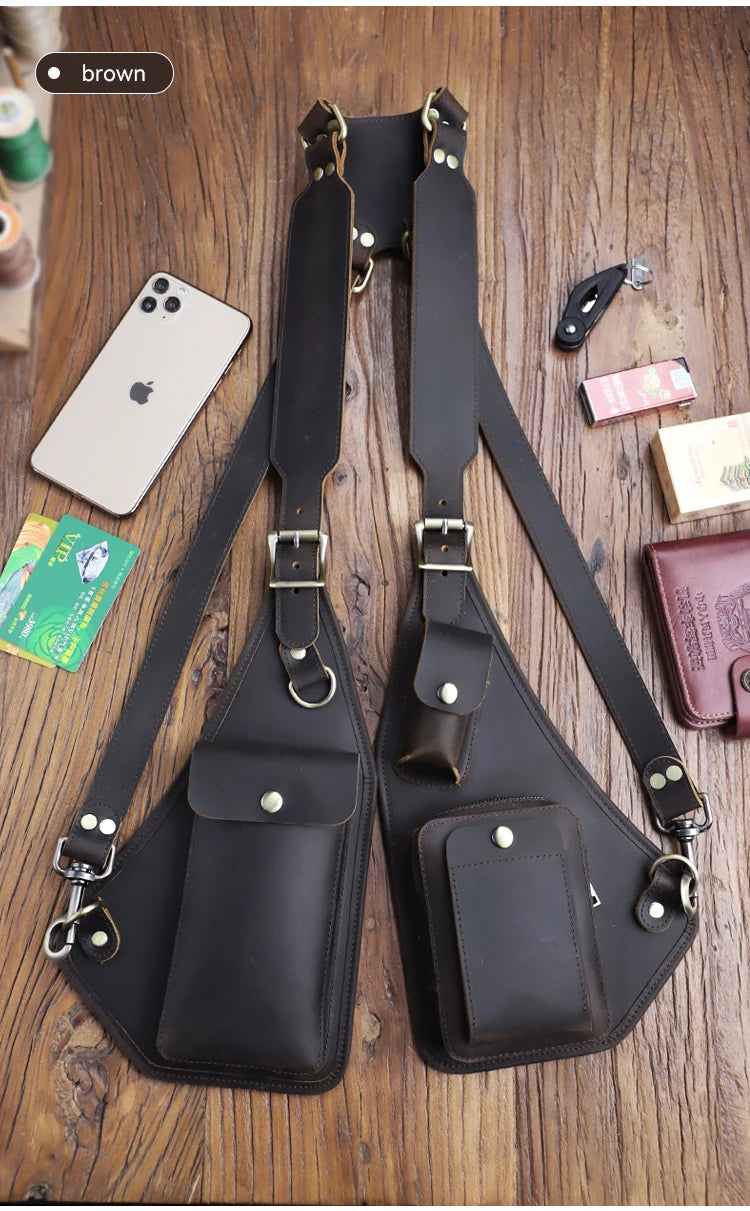 Medieval Leather Harness Holster Bag Chest Rig