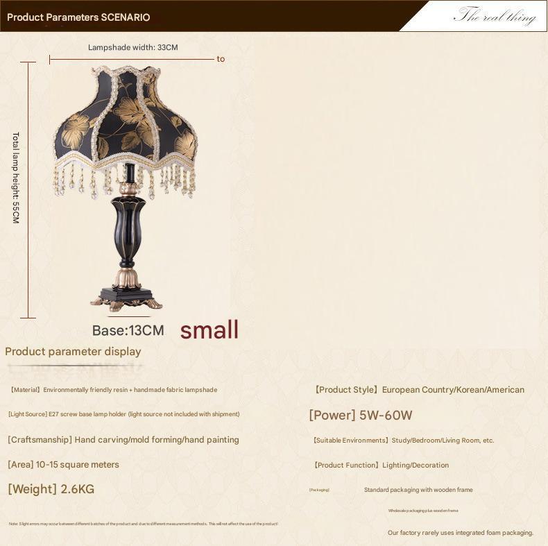 European fabric bedside table lamp black gold