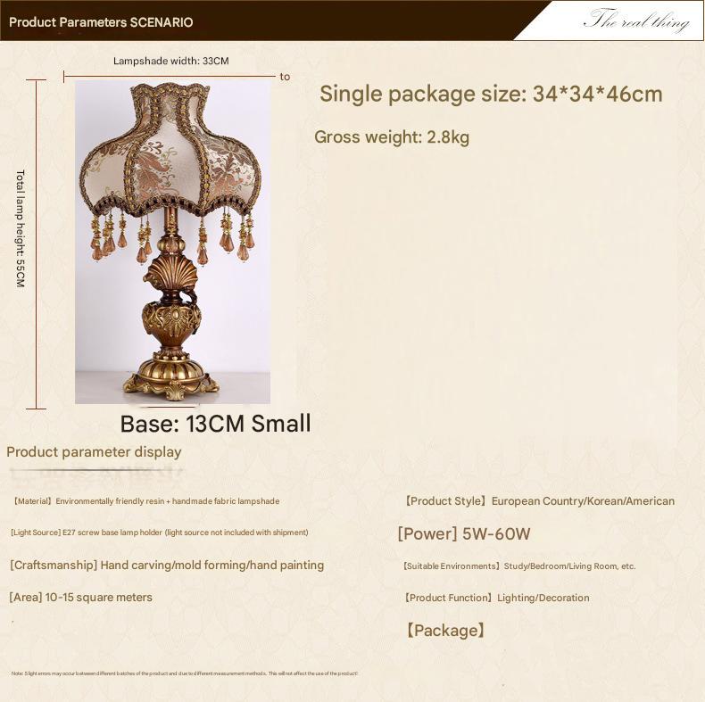 Vintage resin table lamp with fabric shade