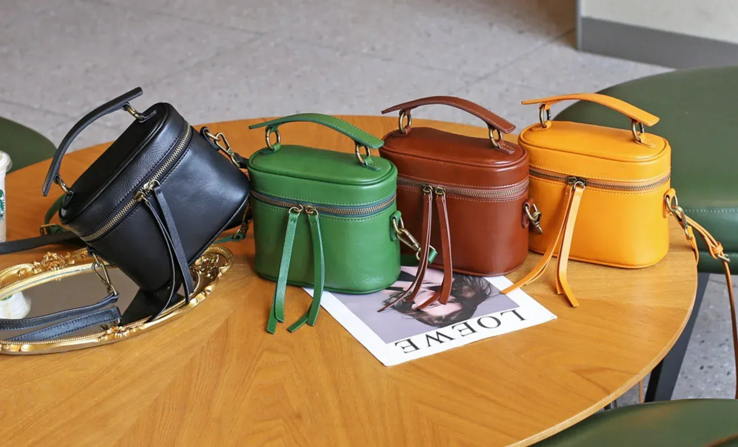 Women’s Leather Box Crossbody Bag with Top Handle