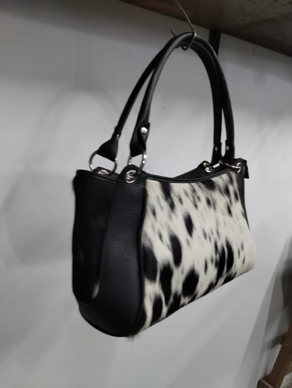 Spotted Black White Natural Cowhide Bag