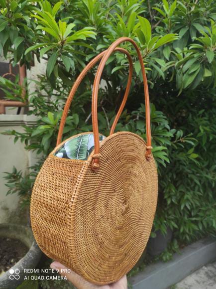 Round Rattan Bali Beach Bag