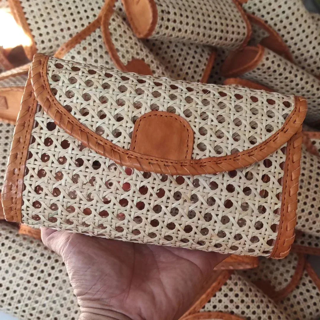 Leather Rattan Crossbody & Clutch