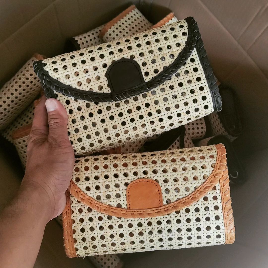Leather Rattan Crossbody & Clutch