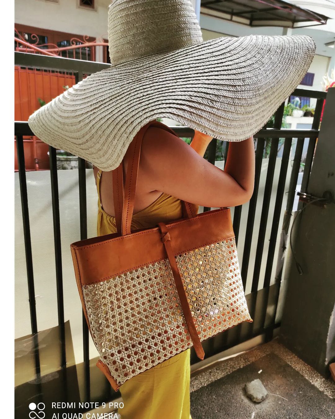 Rattan Cane & leather tote bag