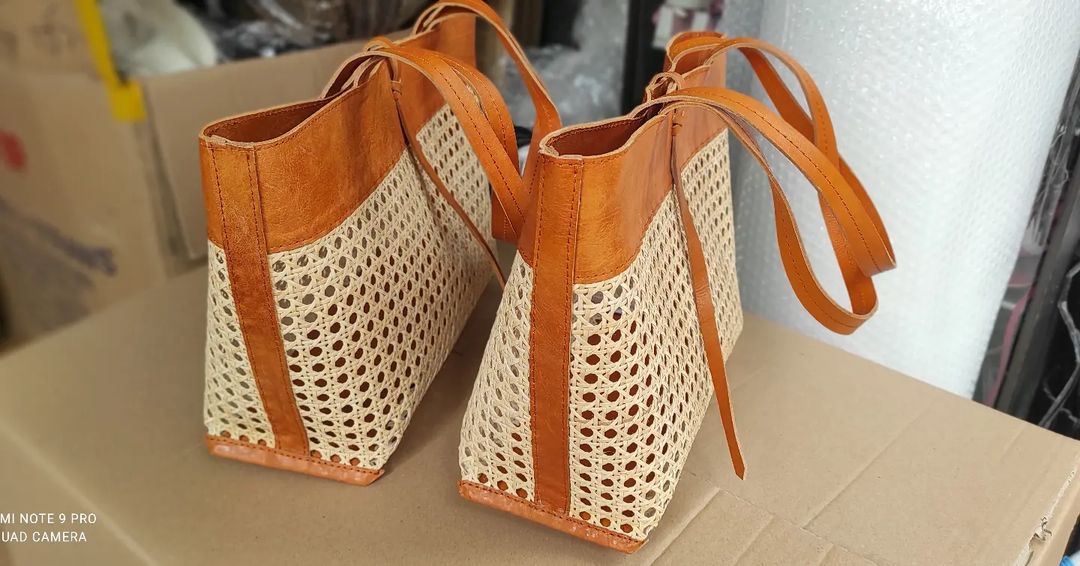 Rattan Cane & leather tote bag
