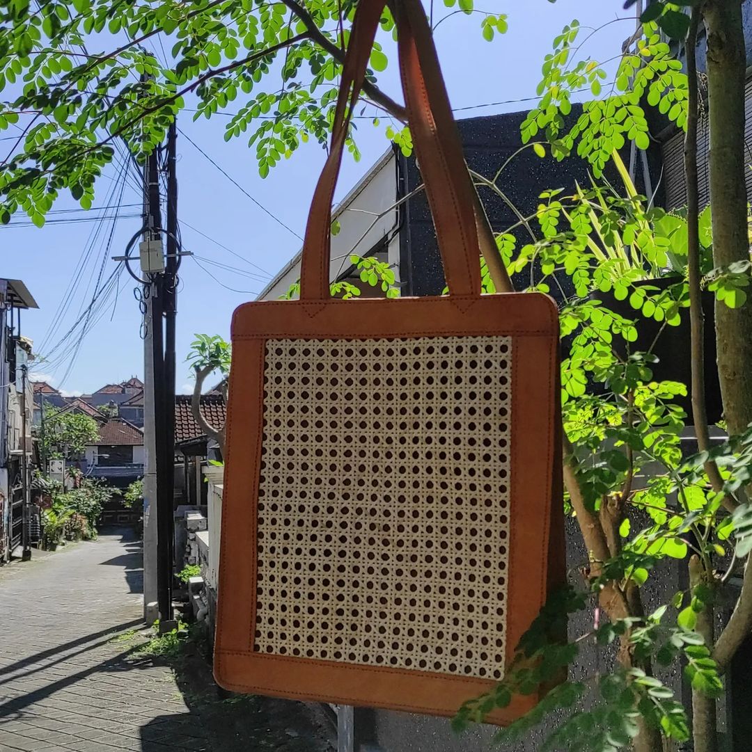 Natural Cane And Leather Handbag