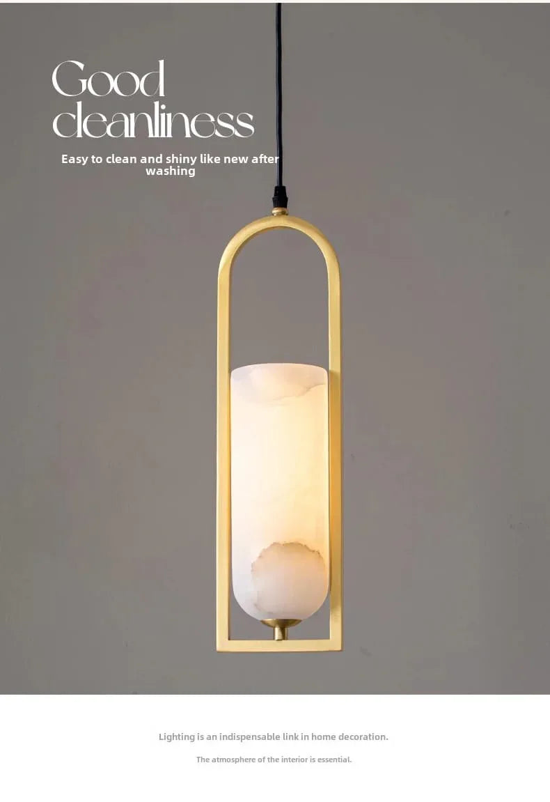 Copper Natural Marble Pendant Lamp Black and Gold