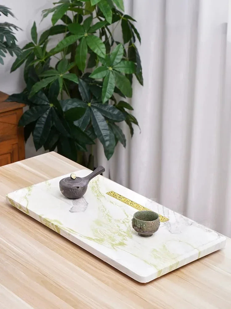 Natural Marble Tea Tray With Glaze & Drainage