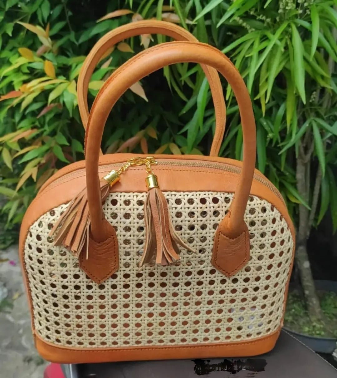 Webbing Rattan Leather Bag