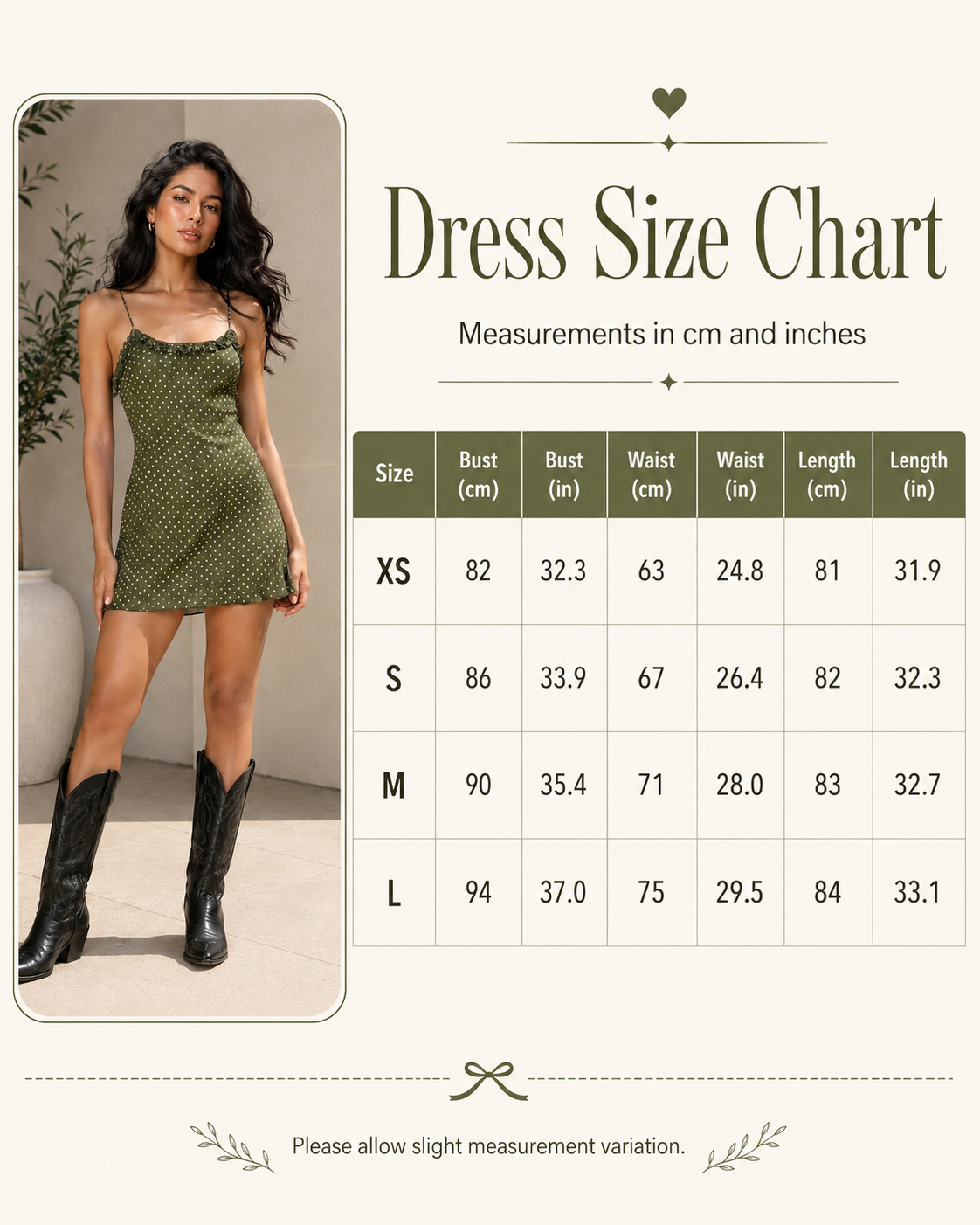 Women green polka dot sundress with slim slip shape and mini hem.