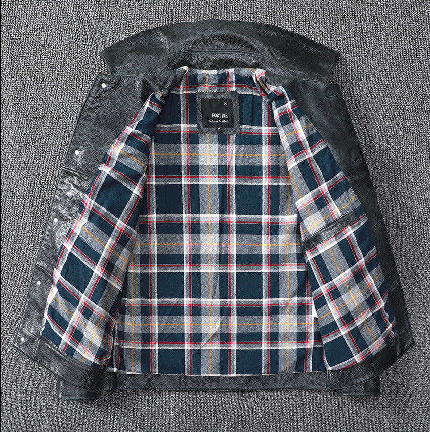 Black Leather Jacket Men Slim Fit Biker Oil Wax Vintage Style